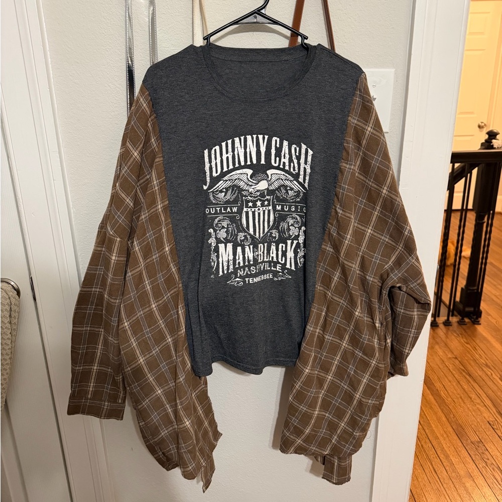 Johnny Cash Graphic Plaid Sleeve Shirt